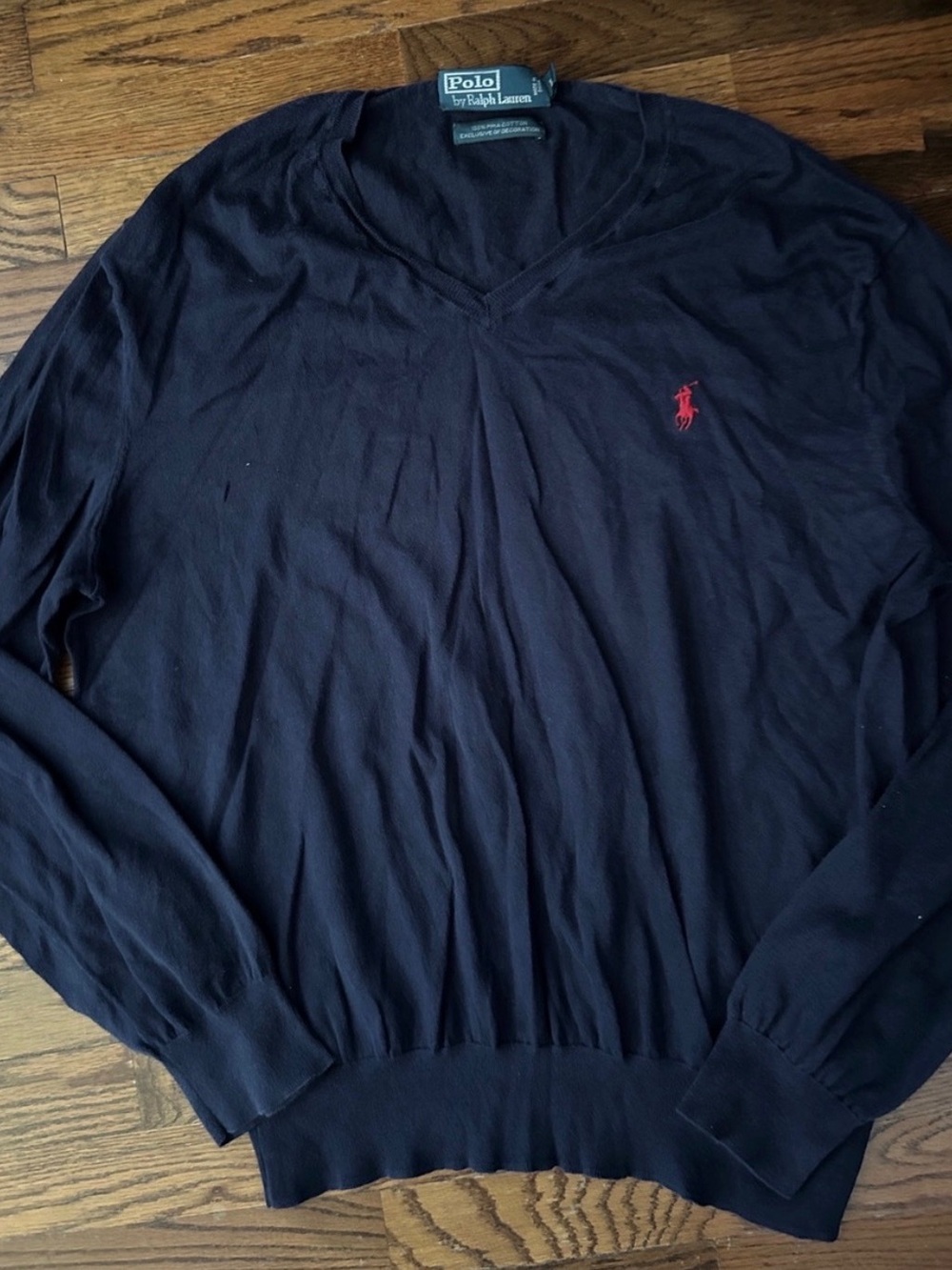 Ralph Lauren Navy V-Neck Sweater with Red Pony